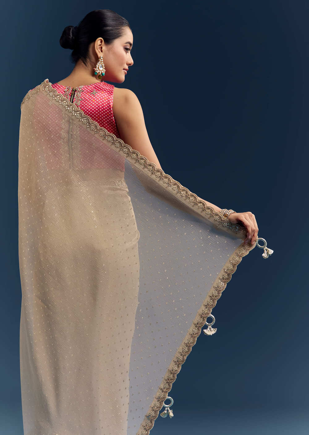 Cream Tissue Organza Saree With Intricate Hand Embroidery