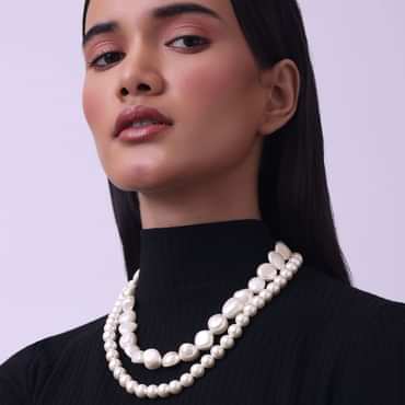 Cream White Long Mala Embellished With Uncut Pearls