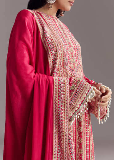 Crimson Red Printed Kurta Palazzo Set