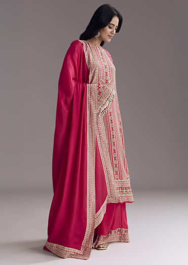 Crimson Red Printed Kurta Palazzo Set