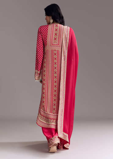 Crimson Red Printed Kurta Palazzo Set