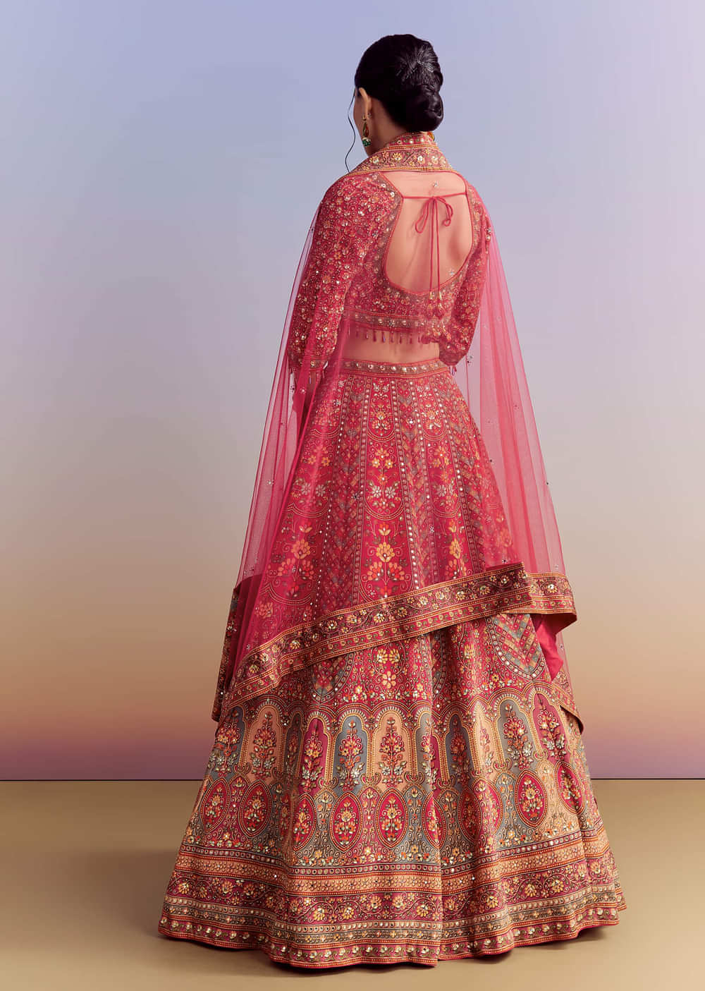 Crimson Red Crepe Printed Bridesmaid Lehenga With Embroidery