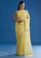 Lemon Yellow Crushed Tissue Saree With Embroidered Scallop Border