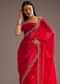 Red Crushed Tissue Silk Saree With Cutdana Scallop Border