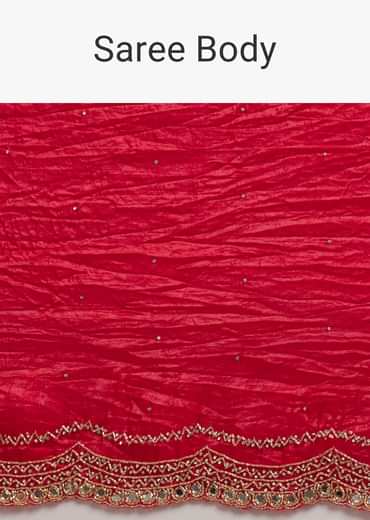 Red Crushed Tissue Silk Saree With Cutdana Scallop Border