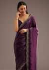 Wine Crushed Tissue Silk  Cutdana Scallop Bordered Saree