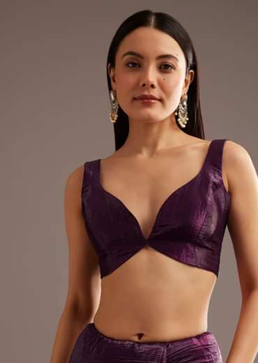 Wine Crushed Tissue Silk  Cutdana Scallop Bordered Saree