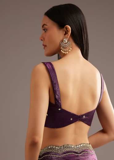 Wine Crushed Tissue Silk  Cutdana Scallop Bordered Saree