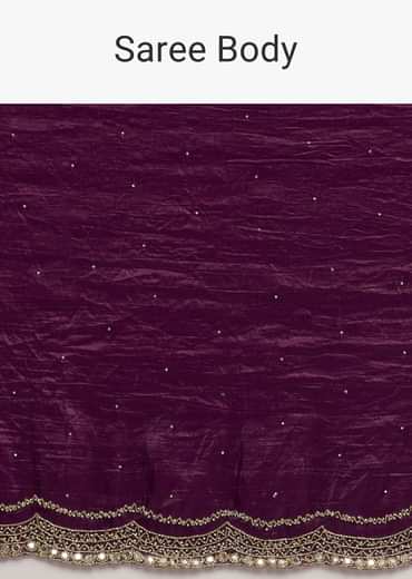 Wine Crushed Tissue Silk  Cutdana Scallop Bordered Saree