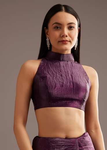 Wine Crushed Tissue Silk Saree With Cutdana Scallop Border