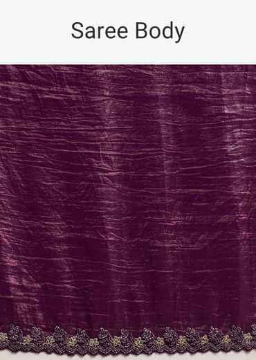 Wine Crushed Tissue Silk Saree With Cutdana Scallop Border