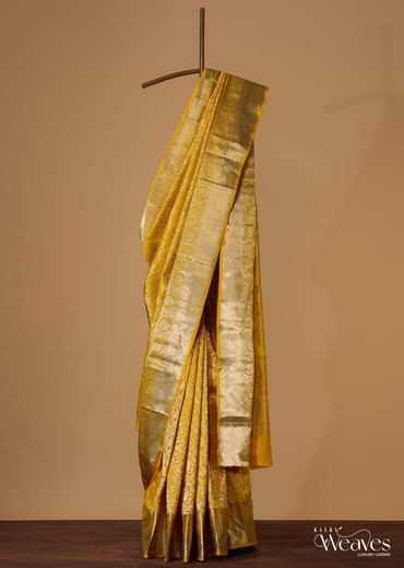Daffodil Yellow Woven Kanjivaram Saree In Pure Silk With An Unstitched Blouse