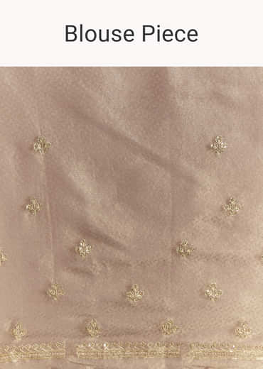 Dark Brown Jacquard Tissue Saree With Zigzag Zardosi Border