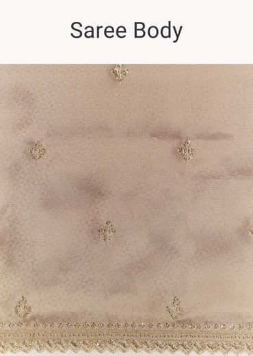 Dark Brown Jacquard Tissue Saree With Zigzag Zardosi Border