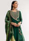 Dark Green Angrakha Kurta Set With Bandhani Dupatta