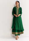 Dark Green Bandhani Kurta Set With Dupatta