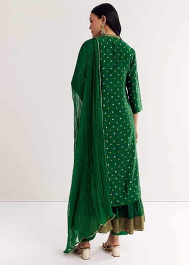 Dark Green Bandhani Kurta Set With Dupatta