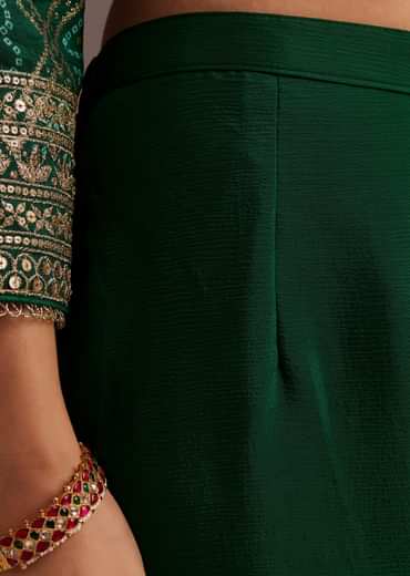 Dark Green Bandhani Zardosi Kurta Sharara Dupatta Set