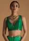 Dark Green Blouse In Raw Silk With Mirror Work And Open Back With Tassel Dori Tie Ups