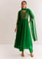 Dark Green Chiffon Angrakha Anarkali With Floral And Sequin Yoke