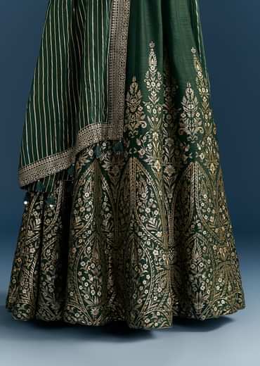 Dark Green Jacquard Silk Anarkali Suit With Festive Jacket Overlay