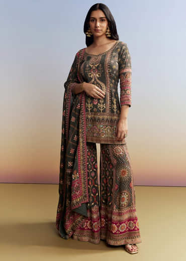 Dark Green Printed Sharara Set