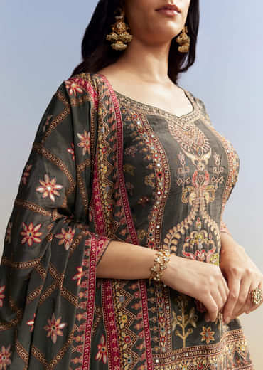 Dark Green Printed Sharara Set