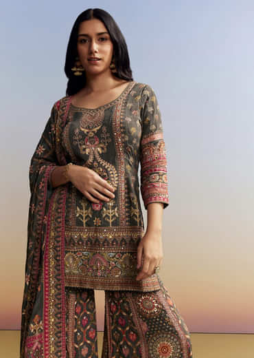 Dark Green Printed Sharara Set