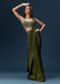 Dark Green Ready Pleated Saree With Corset Blouse