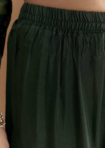 Dark Green Silk Anarkali Suit With Floral Print