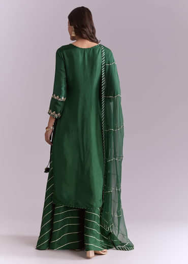 Dark Green Silk Palazzo Suit With Gota Work