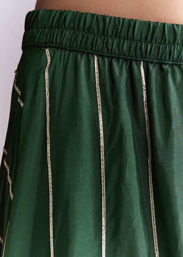 Dark Green Silk Palazzo Suit With Gota Work