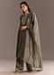 Dark Grey Tissue Kurta Pant Set With Butti Dupatta