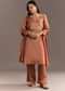 Dark Peach Organza Tissue Kurta Pant With Embroidered Dupatta
