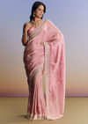 Dark Peach Tissue Saree With Gota Patti Embroidery