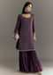 Dark Purple Chinon Sequin Work Kurta Sharara With Dupatta