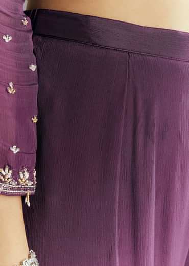 Dark Purple Chinon Sequin Work Kurta Sharara With Dupatta