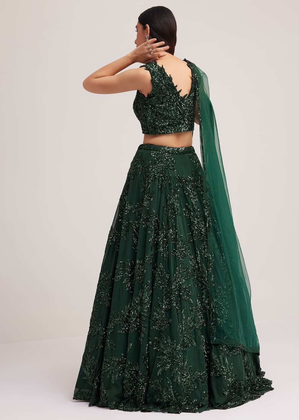 Dark Green Sequin Embellished Lehenga Set