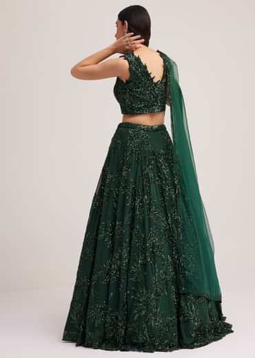 Dark Green Sequin Embellished Lehenga Set