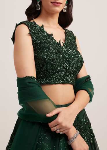 Dark Green Sequin Embellished Lehenga Set
