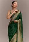 Dark Green Tissue Silk Saree With Zari Border Butti And Pallu