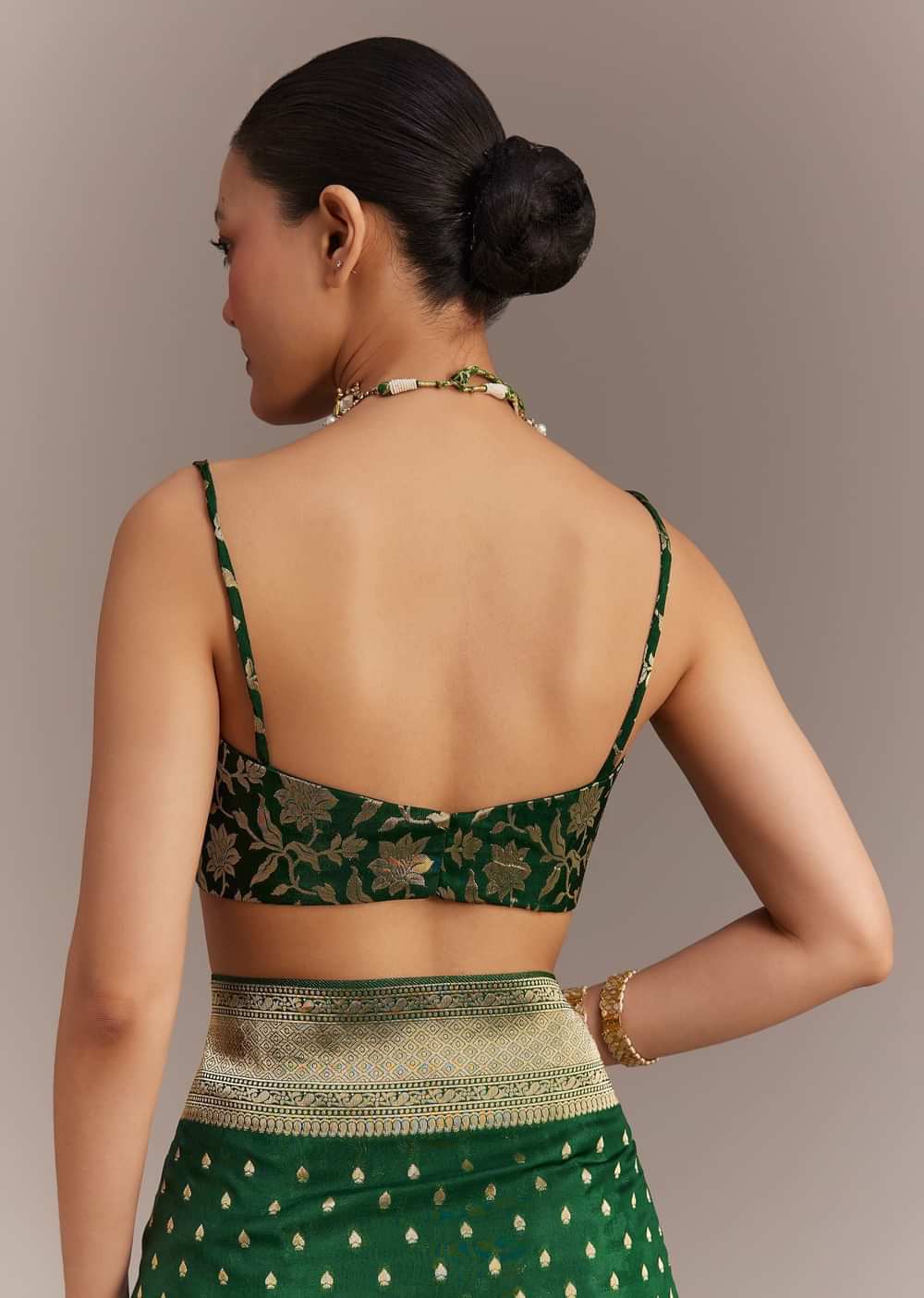 Dark Green Tissue Silk Saree With Zari Border Butti And Pallu