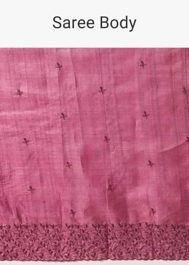 Dark Pink Saree With Resham Work And Unstitched Blouse