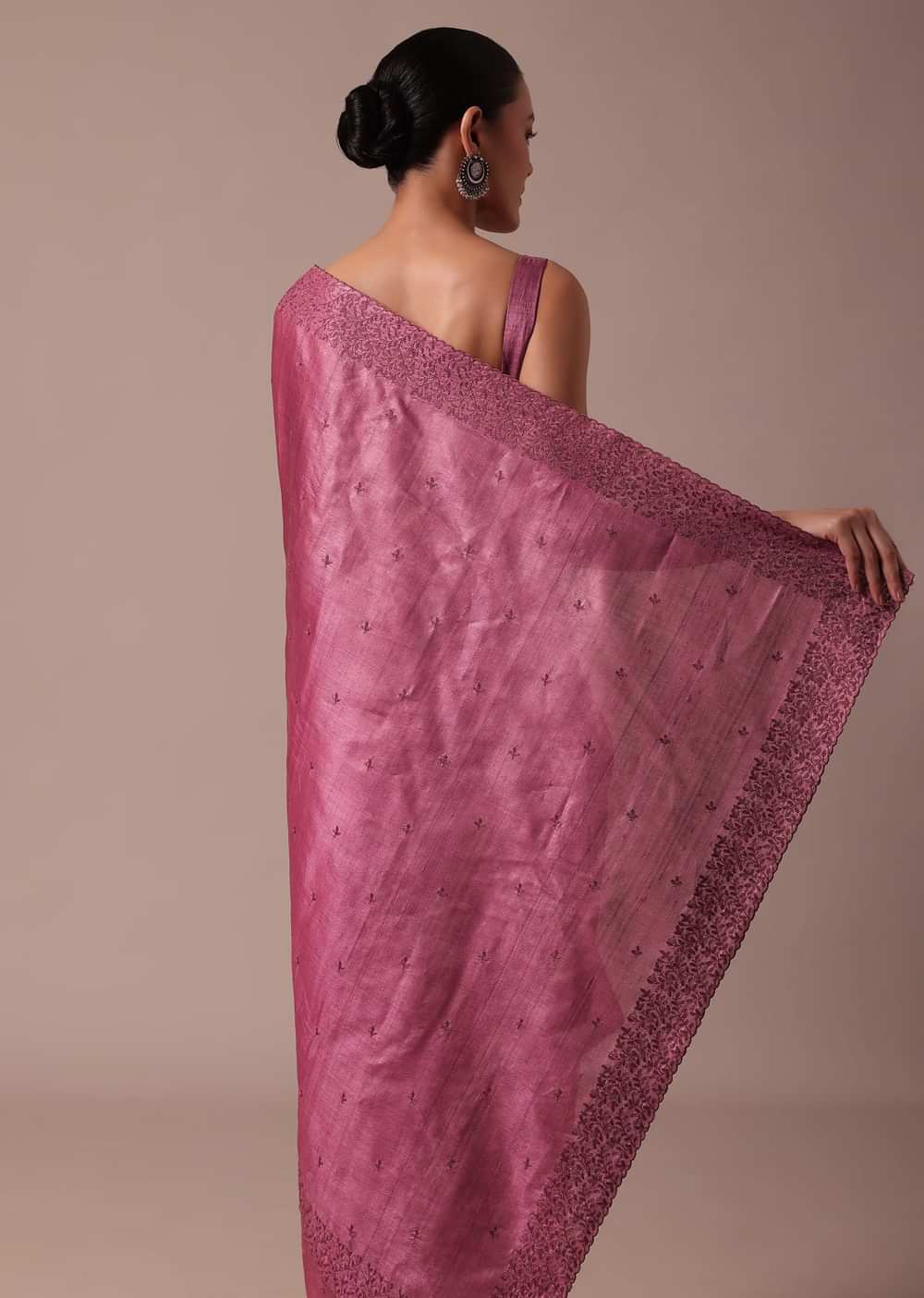 Dark Pink Saree With Resham Work And Unstitched Blouse