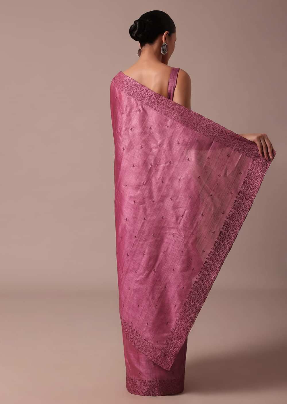 Dark Pink Saree With Resham Work And Unstitched Blouse
