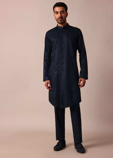 Dashing Blue Jacquard Indowestern For Men