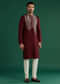 Deep Maroon Silk Kurta Set For Men With Gota Work