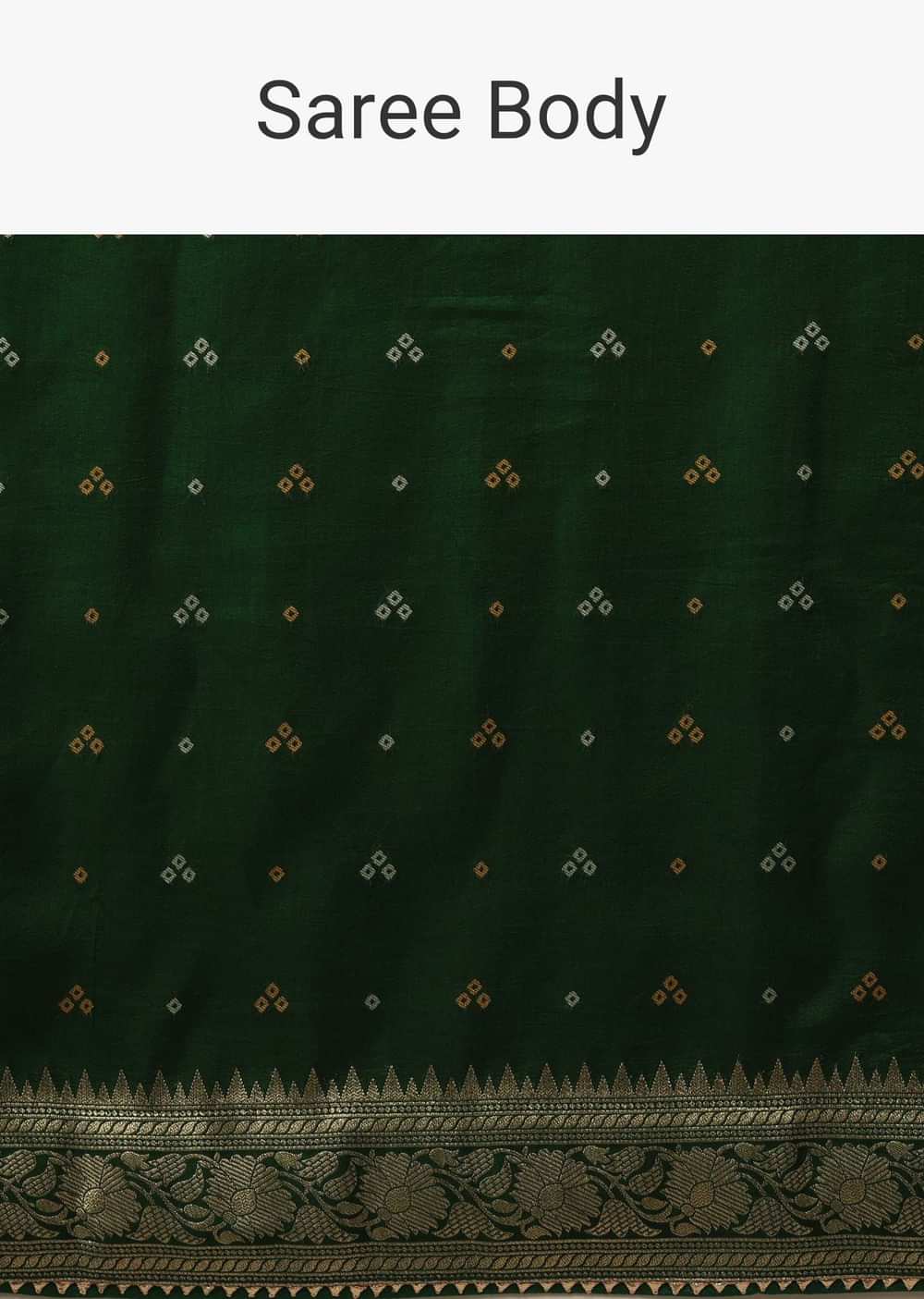 Deep Green Dola Silk Banarasi Saree With Bandhani Waeve