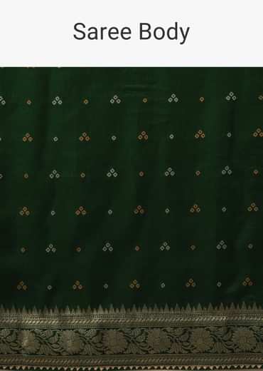 Deep Green Dola Silk Banarasi Saree With Bandhani Waeve