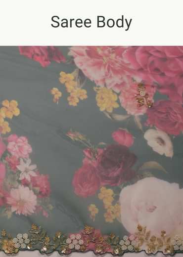 Deep Green Floral Printed Saree In Organza With Cut Dana Butti All Over